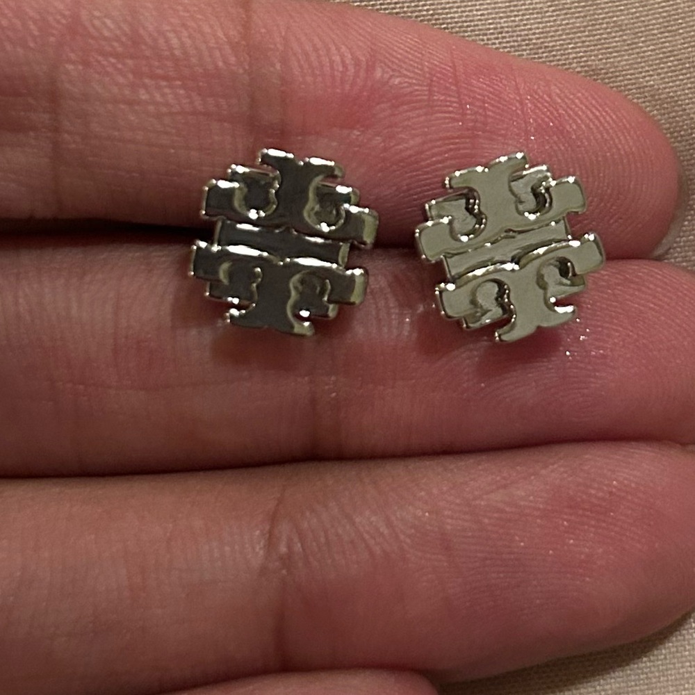 Tory Burch Silver Logo Earrings